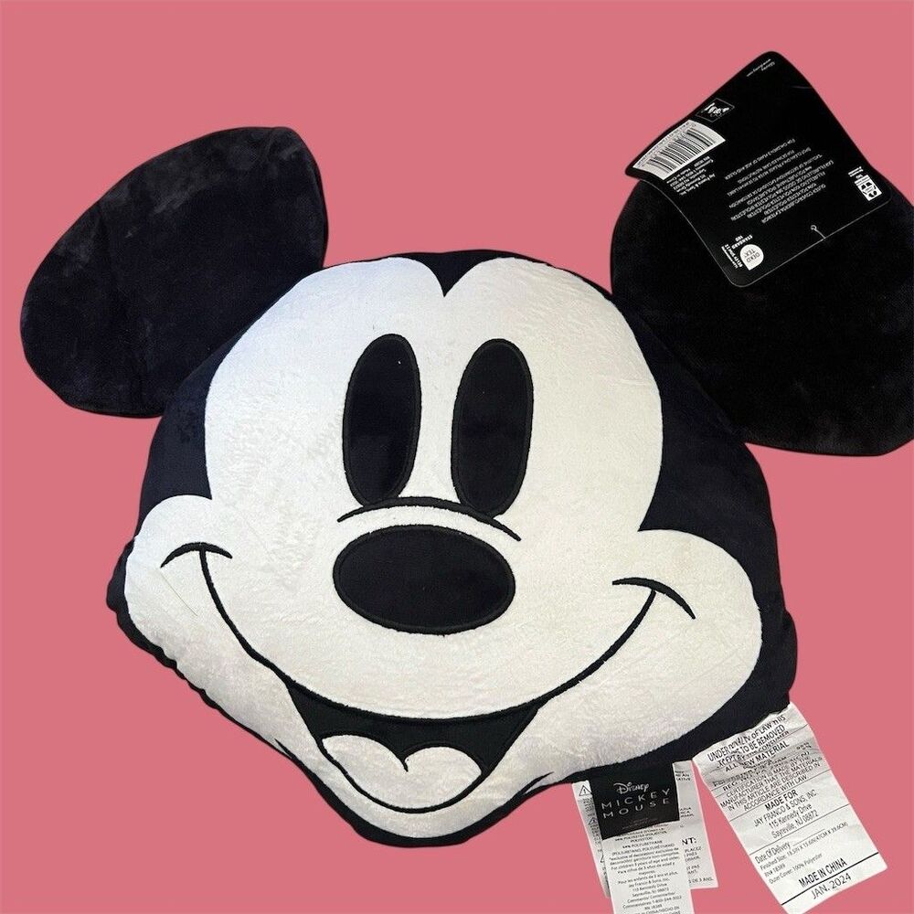 Disney Mickey Mouse Face Plush Pillow Cushion Gift Multicolor 18.5 x 15.6 in